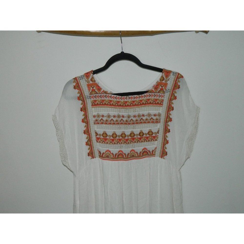 Free People Sunrise Wanderer Ivory Orange Embroidered Mini Dress - Size Small - Picture 10 of 16
